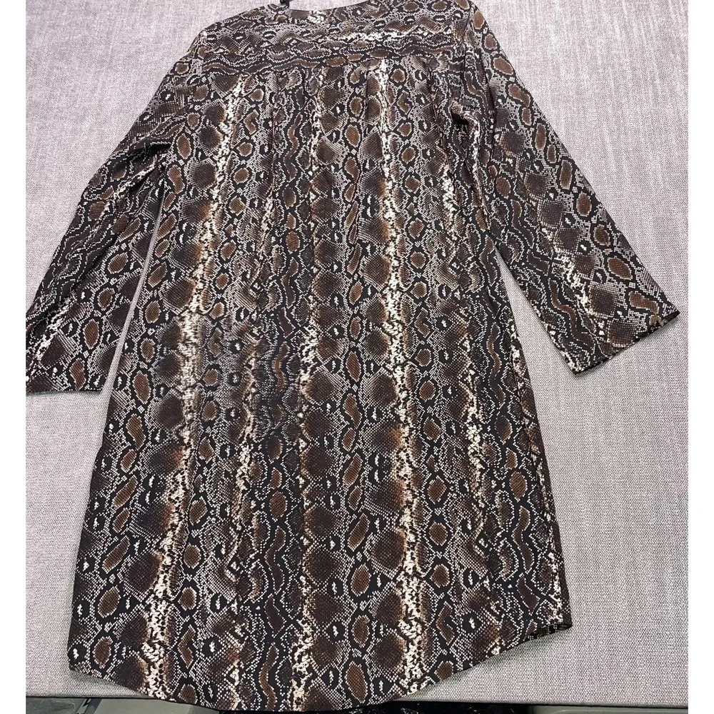 Michael Kors Tunic Dress Womens Medium Brown Snake Print Silk Lace Up V Neck